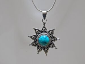 Turquoise Pendant With Snack chain-925 Sterling Silver Jewelry- Gemstone Turquoise-Cabochon Handmade- For Girls & Women Gift Pendant P0055-GS