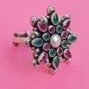 Natural Emerald , Ruby, fresh water pearl Ring,925 sterling silver jewelry, gemstone ring, Handmade ring, gift for her R0258-GS