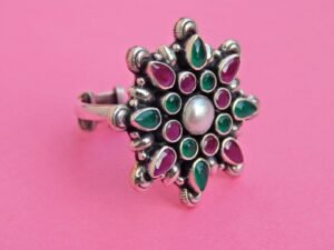 Natural Emerald , Ruby, fresh water pearl Ring,925 sterling silver jewelry, gemstone ring, Handmade ring, gift for her R0258-GS