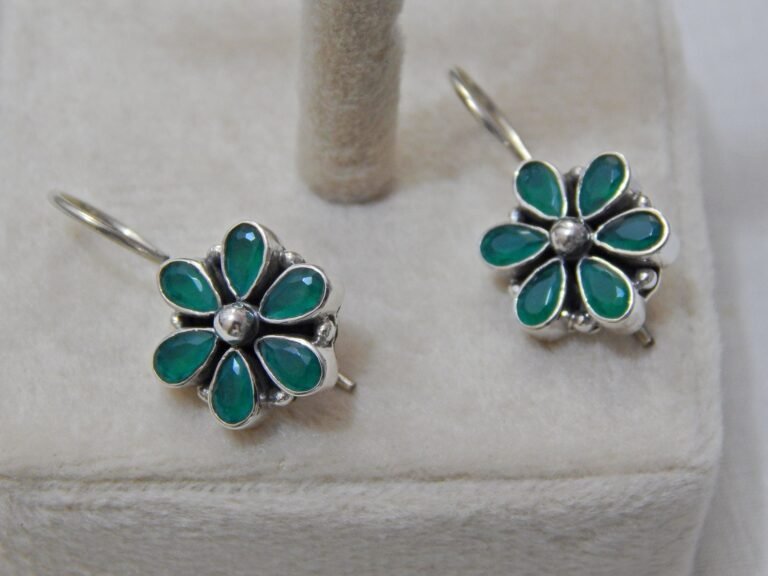 Green Onyx Earring stud-925 Sterling Silver Jewelry earring stud with gemstone green onyx faceted , Handmade Earring , Flora Earring Stud E0930-GS