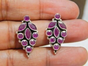 Natural Ruby Earring Stud | 925 sterling Silver Earring | Gemstone jewelry | Ruby Earring Faceted | Handmade Earring | gift for her E0016-GS