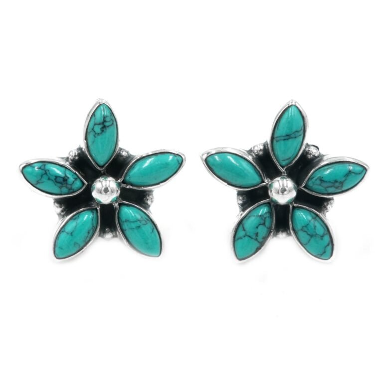 Turquoise Earring Stud !!! Silver Earring,925 Sterling Silver Jewelry earring with gemstone turquoise cabochon for Girls & women E0628-GS