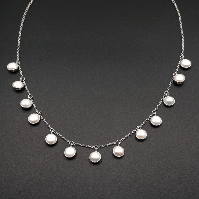 100% Natural coin shape pearl necklace in 925 sterling silver, precious necklace, 925 silver necklace, vintage necklace, bezel necklace NL0284-GS