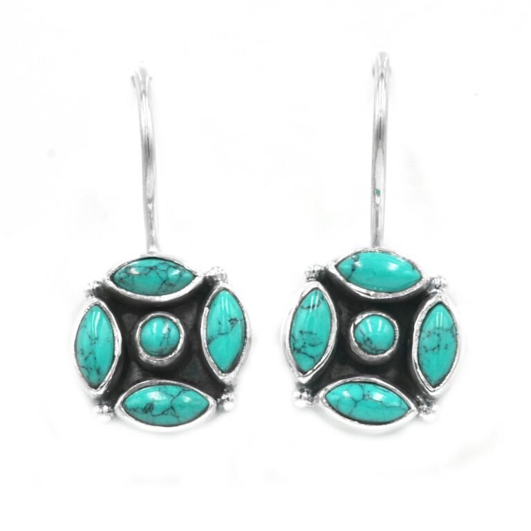 Turquoise Earring Stud !!! Silver Earring,925 Sterling Silver Jewelry earring with gemstone turquoise cabochon for Girls & women E0594-GS