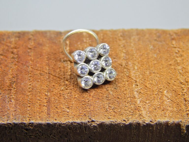 Natural Zircon Nose Stud In 925 Sterling Silver | Silver Nose Ring | Nose Stud | Zircon Nose Ring | Round Nose Stud | Flower Nose Stud NR0004-GS