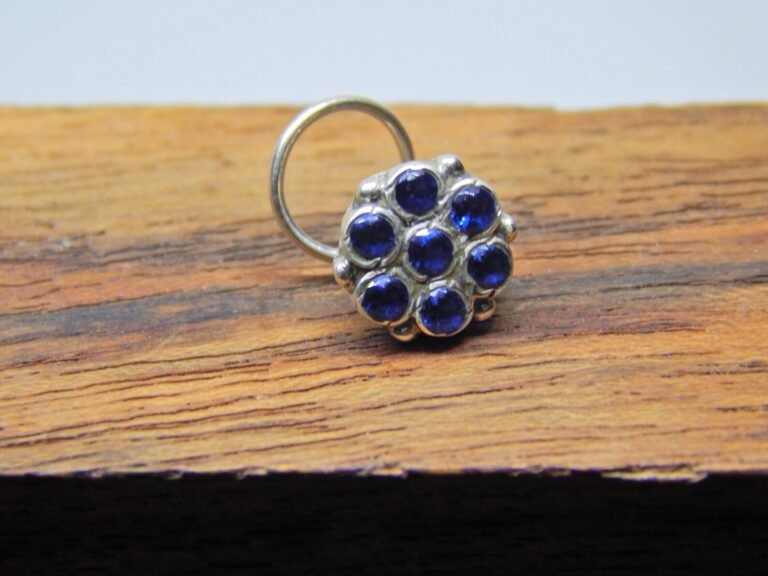 Natural Sapphire Nose Stud In 925 Sterling Silver | Silver Nose Ring | Nose Stud | Sapphire Nose Ring | Round Nose Stud | Flower Nose Stud NR0011-GS