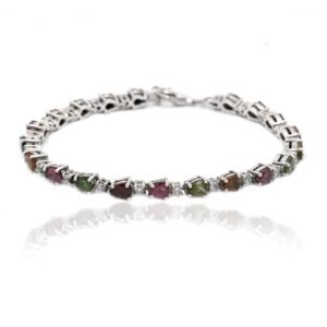 Tourmaline Tennis Bracelet, Silver jewelry,925 Sterling Silver Bracelet ,Gift, Handmade, Gemstone- faceted BR0102-GS