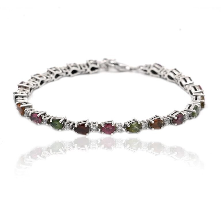 Tourmaline Tennis Bracelet, Silver jewelry,925 Sterling Silver Bracelet ,Gift, Handmade, Gemstone- faceted BR0102-GS