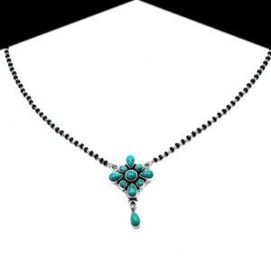 Awesome 925 sterling silver black beads chain necklace, gorgeous flower design pendant, traditional style brides mangalsutra necklace set NL0154-GS
