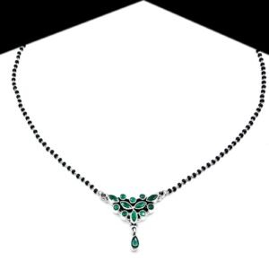 Natural gemstone Mangalsutra Necklace in 925 Sterling Silver , Green Onyx , Black Beads Silver Chain, Gift For Her , Traditional Necklace NL0153-GS
