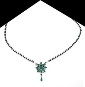Natural gemstone Mangalsutra Necklace in 925 Sterling Silver , Green Onyx , Black Beads Silver Chain, Gift For Her , Traditional Necklace NL0151-GS