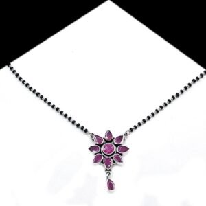 Natural gemstone Mangalsutra Necklace in 925 Sterling Silver , Natural Ruby , Black Beads Silver Chain , Gift For Her , Traditional Necklace NL0150-GS