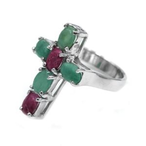 Dainty Cross Ring , 925 Sterling Silver Ring , Minimalist Ring , Wedding Ring , Cross Ring , Natural Ruby, Emerald Ring , Gift For Her R0073-GS