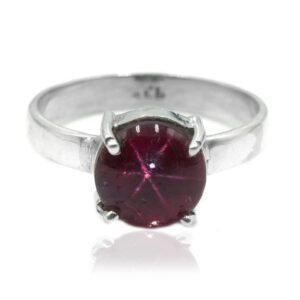 Natural Star Ruby Rings 925 Sterling Silver Jewelry ring with gemstone Star Ruby Cabochon ,Gift for her, Vintage Ring, Linde Star R0182-GS