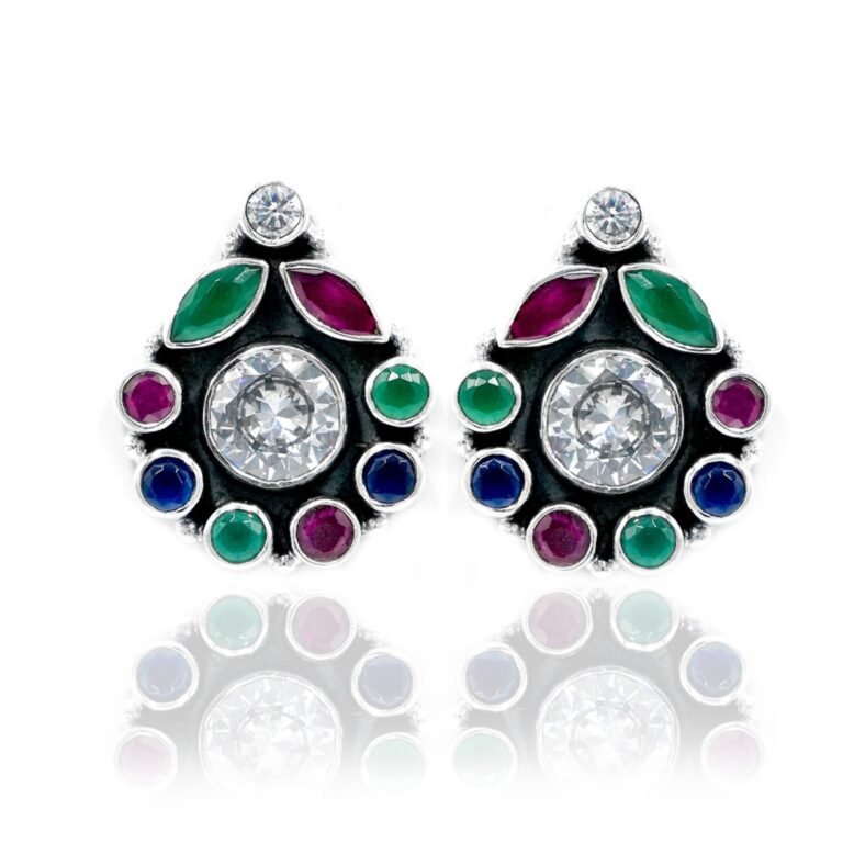 925 Sterling Silver Jewelry earring stud With gemstone ruby, Emerald ,Sapphire and zircon faceted for Girls & Women gift item E0290-GS