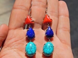 Natural Multi Gemstone Earring 925 Sterling Silver , Dangle Drop Earring , Elegant Jewelry , Wedding Earrings , Gift Item , Anniversary Gift E0012-GS