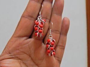 Grapes bunch coral Earring ,925 Sterling Silver Jewelry earring with gemstone coral Earring cabochon for Girls & Women Gift Item E0065-GS