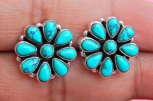 Turquoise Earrings, Stud Earrings, Dainty Minimalist Earrings, Delicate Small Earrings, 925 Sterling Silver, Simple Handmade Earrings E0037-GS