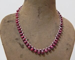 Ruby Necklace Sterling 925 Silver Necklace Beaded Necklace Wedding Necklace Maroon Necklace Gift For Her Ruby Drops Necklace Dainty Necklace NL0014-GS