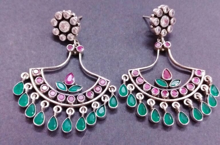 green onyx cubic zirconia Earring 925 Sterling Silver Jewelry With gemstone ruby, green onyx, zircon faceted for Girls & women gift item E0753-GS