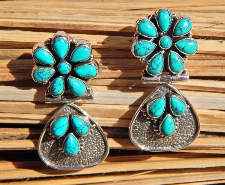 Turquoise, Earring Stud-925 Sterling Silver Earring-Gift, Handmade Earring Stud, Turquoise, Earring-gift for her E0744-GS