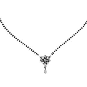 Natural Cubic Zirconia Mangalsutra Necklace 925 Sterling Silver Black Beads Silver Chain Gift For Her Traditional Necklace Gemstone Necklace NL0235-GS
