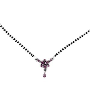 Ruby 925 sterling silver black beads chain necklace, gorgeous flower design pendant, traditional style brides mangalsutra necklace set NL0234-GS