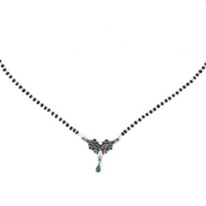 Natural gemstone Mangalsutra Necklace in 925 Sterling Silver , Ruby , Sapphire , Green Onyx And Zircon Necklace , Black Beads Silver Chain NL0229-GS
