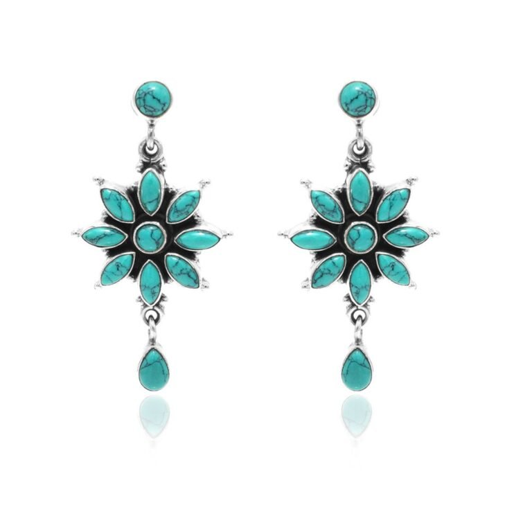 Turquoise Earring Studs in 925 Sterling Silver, Wedding Earring, Delicate Earring, Drop Studs, Gift For Her, Anniversary Gift, Gift Item E0549-GS