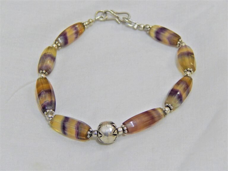 natural fluorite bracelet, 925 sterling silver multi color Bracelet, Gemstone Bracelet, beaded bracelet, gift for girls & woman BB0006-GS