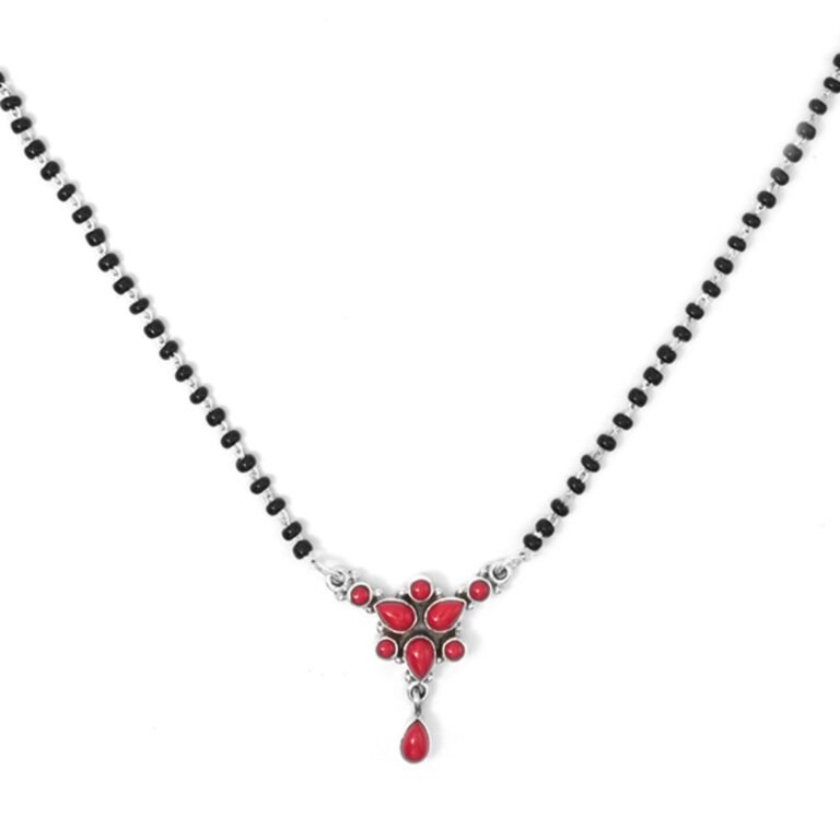 925 sterling silver black beads chain Coral necklace , gorgeous flower design pendant , traditional style Indian mangalsutra , Gift necklace NL0246-GS