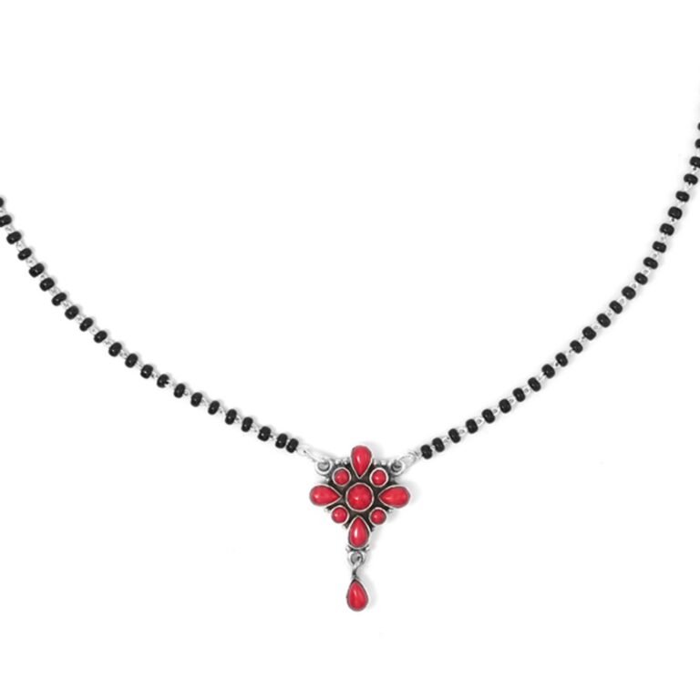 925 sterling silver black beads chain Coral necklace , gorgeous flower design pendant , traditional style Indian mangalsutra , Gift necklace NL0245-GS