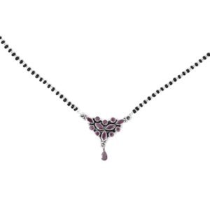 Ruby 925 sterling silver black beads chain necklace, gorgeous flower design pendant, traditional style brides mangalsutra necklace set NL0233-GS
