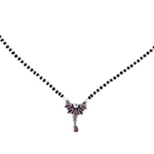 Ruby 925 sterling silver black beads chain necklace, gorgeous flower design pendant, traditional style brides mangalsutra necklace set NL0228-GS