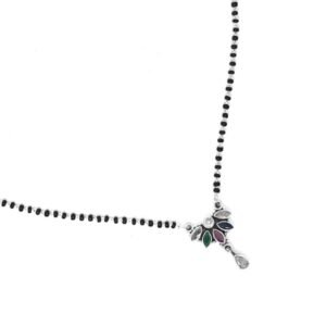 Natural gemstone Mangalsutra Necklace in 925 Sterling Silver , Ruby , Sapphire , Green Onyx And Zircon Necklace , Black Beads Silver Chain NL0231-GS