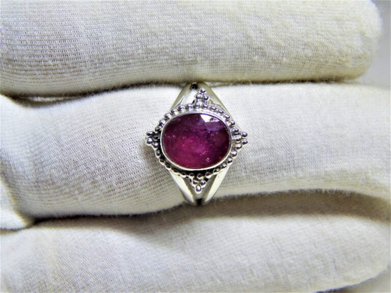 Sterling Silver Ruby Ring-Engagement Silver Ring-Promise Silver Ring-Handmade Birthstone Ring-Faceted Ruby Ring-Stackable Ring Gift For Her R0028-GS