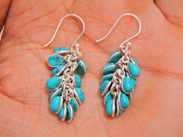 Turquoise earrings, Grapes bunch earring, Handmade earrings, Turquoise Bunch Earrings, Dangle Bunch Earrings, silver bunch earring Gift Item E0262-GS