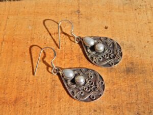 Natural Freshwater Pearl Earring Handmade Earrings 925 Sterling Silver Round Pearl Earrings Gift for Her Vintage Earring Wedding Earring E0059-GS