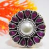 Natural Ruby , Pearl Ring 925 sterling Silver Jewelry, Adjustable Ring, Handmade Ring , Wedding Ring, Gift For Girl & Woman , Gift Item R0349-GS