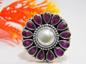 Natural Ruby , Pearl Ring 925 sterling Silver Jewelry, Adjustable Ring, Handmade Ring , Wedding Ring, Gift For Girl & Woman , Gift Item R0349-GS