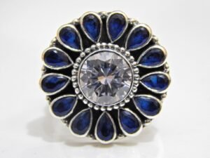 Natural Blue Sapphire, Zircon Ring in 925 Sterling Silver, Adjustable Ring , Wedding Ring, Handmade Ring, Sterling Silver Ring Gift for Mom