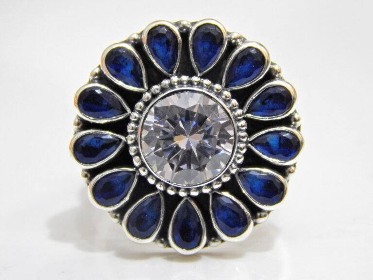 Natural Blue Sapphire, Zircon Ring in 925 Sterling Silver, Adjustable Ring , Wedding Ring, Handmade Ring, Sterling Silver Ring Gift for Mom