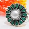 Natural Green Onyx , Fresh Water Pearl Ring-925 Sterling Silver Jewelry, Wedding Ring , Adjustable Ring , Handmade Ring , Gift For Her