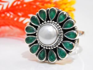 Natural Green Onyx , Fresh Water Pearl Ring-925 Sterling Silver Jewelry, Wedding Ring , Adjustable Ring , Handmade Ring , Gift For Her