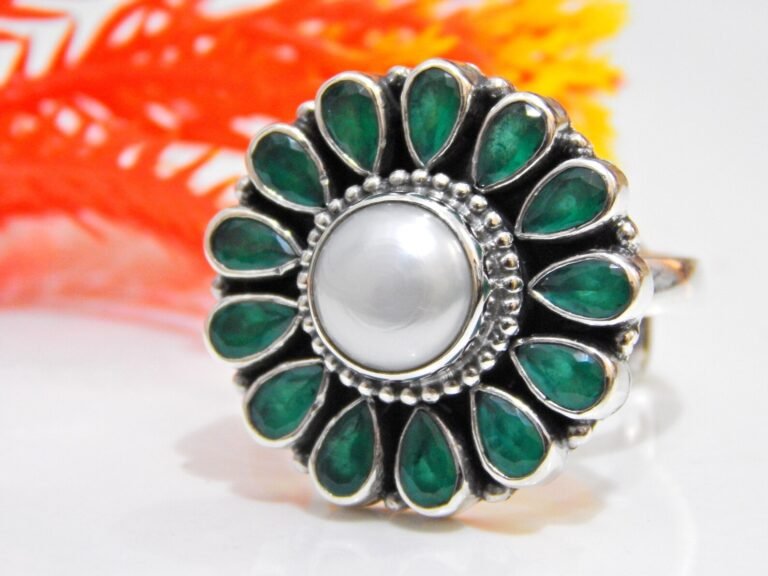 Natural Green Onyx , Fresh Water Pearl Ring-925 Sterling Silver Jewelry, Wedding Ring , Adjustable Ring , Handmade Ring , Gift For Her