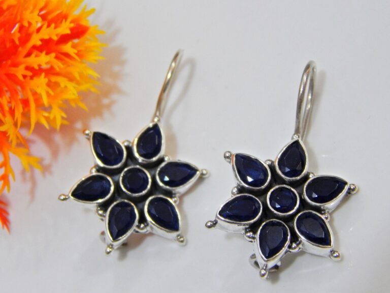 Sapphire Earring studs 925 sterling silver Jewelry , Floral Earring , Handmade Earring , Blue Earring Studs , Wedding Earrings, Gift For Her E0766-GS