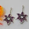 Natural Ruby & CZ Earring Stud in 925 Sterling Silver, Wedding Earring, Floral Earring, Handmade Earring, Anniversary Gift, Gift For Her E0023-GS