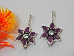 Natural Ruby & CZ Earring Stud in 925 Sterling Silver, Wedding Earring, Floral Earring, Handmade Earring, Anniversary Gift, Gift For Her E0023-GS