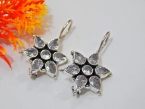 Cubic Zirconia Earring , 925 Sterling Silver Jewelry , Wedding Earring, Floral Jewelry With Gemstone Cubic Zirconia , Handmade Earring Gift E0021-GS