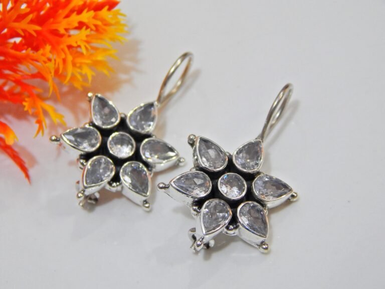 Cubic Zirconia Earring , 925 Sterling Silver Jewelry , Wedding Earring, Floral Jewelry With Gemstone Cubic Zirconia , Handmade Earring Gift E0021-GS